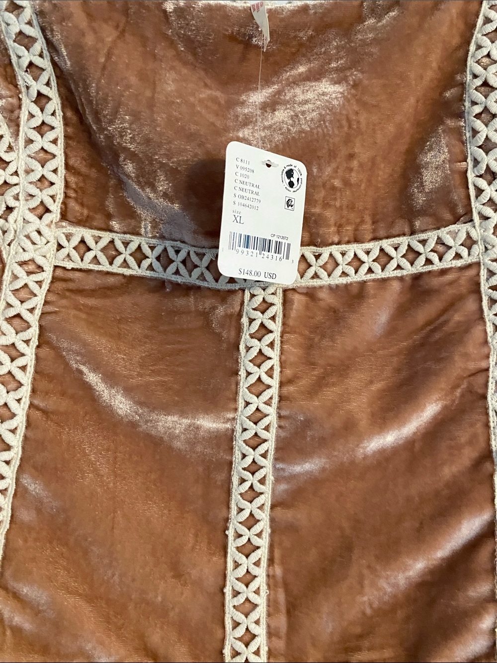 Free People Velvet Crochet-Trim Tank Top STUNNING $148 retail - Picture 4 of 7